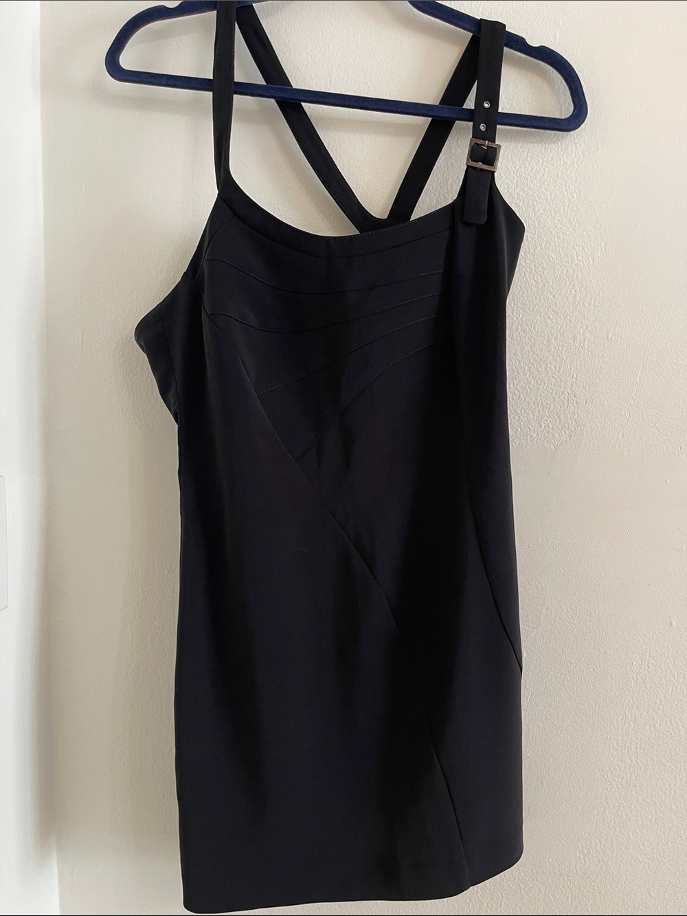 Versace Black Cross-Back Mini Dress with Buckle Strap